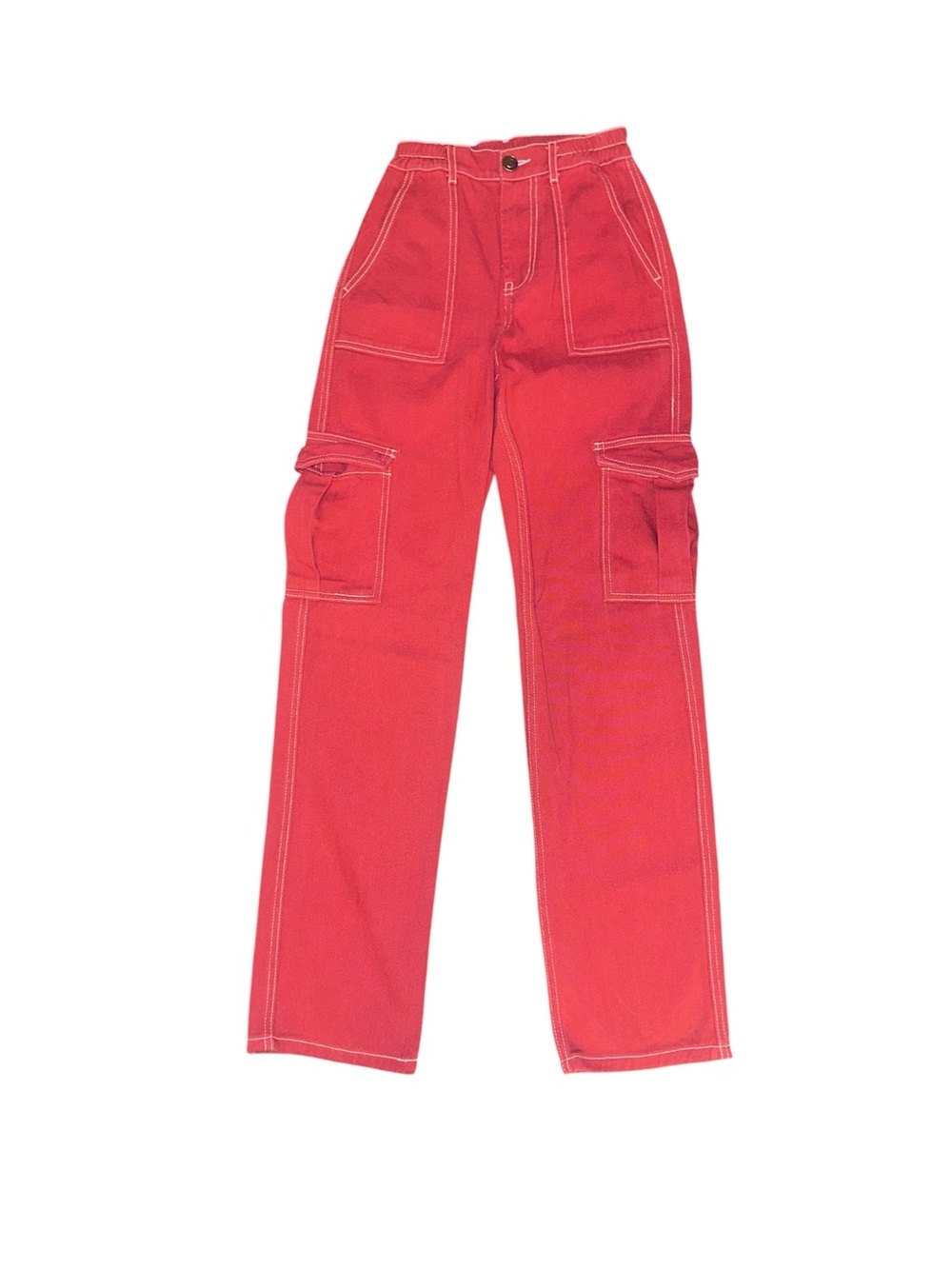 White Fox Boutique Red Cargo Pants with Contrast Stitching